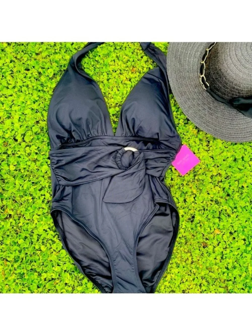 Kate Spade Black Halter One-Piece Swimsuit With Wrap Detail XL NWT